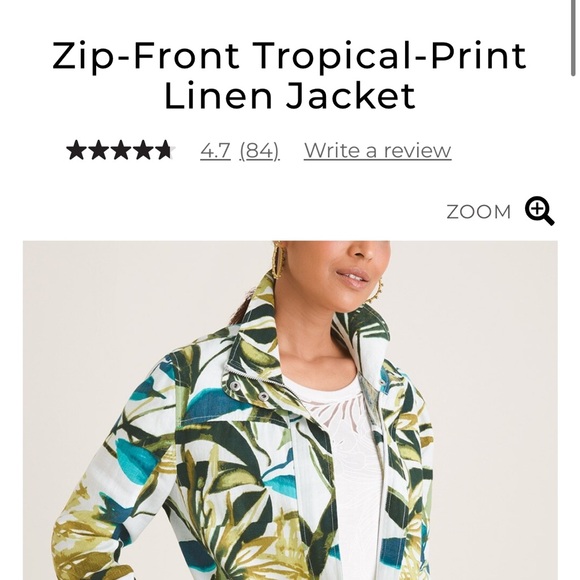 Chico’s Zip-Front Tropical-Print Linen Jacket - Medium (Chico’s 1) - NWT - Picture 1 of 9